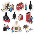 Furnaces Fire Places Isometric Set Royalty Free Stock Photo