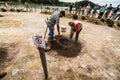 FURNAS, AZORES - Juny, 2018: Geothermal cooking in Fumarolas da Lagoa das Furnas on Sao Miguel island, Azores.