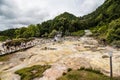 FURNAS, AZORES - Juny, 2018: Geothermal cooking in Fumarolas da Lagoa das Furnas on Sao Miguel island, Azores.