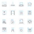 Furnishings shop linear icons set. Sofas, Chairs, Tables, Desks, Beds, Mattresses, Rugs line vector and concept signs