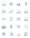 Furnishings shop linear icons set. Sofas, Chairs, Tables, Desks, Beds, Mattresses, Rugs line vector and concept signs