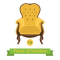 Furniture, antique chair baroque, flat design