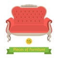 Furniture, antique sofa baroque, flat design