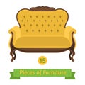 Furniture, antique sofa baroque, flat design