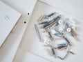 Furniture assembly accessories. Set retainers and bolts, for fixing shelves.