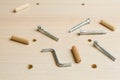 Furniture assembly using a tools, cordless screwdriver, clips and clamps close up Royalty Free Stock Photo