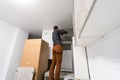 furniture assembly - worker installing cabinet shelf Royalty Free Stock Photo