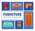 Furniture Banner Template, Best for Your Home, Interior Poster with Living Room Furniture, Vector Illustration Royalty Free Stock Photo