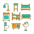 Furniture of bright colors and minimalistic design illustrations set