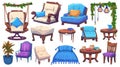 Furniture cartoon set for a patio or garden. Patio and backyard elements include chairs, swings, ottomans, tables with Royalty Free Stock Photo