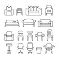 Furniture, chair, armchair, lounge, sofa, couch line vector icons