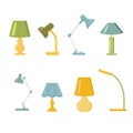 Table lamp in flat cartoon style. Set of lamps isolated. Chandeliers - elements of interior. Vector illustration. Royalty Free Stock Photo