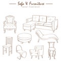 furniture collection sketch drawing vector