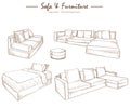 Furniture collection sketch drawing vector