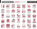 Furniture complex concept flat line icons vector illustration set, outline finishing items decorate home or office room Royalty Free Stock Photo