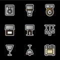 Furniture and decoration icon set include washing machine,bathroom,table lamp,lighting,chandelier,stove
