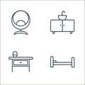 furniture decoration line icons. linear set. quality vector line set such as single bed, bedside table, sink Royalty Free Stock Photo
