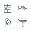 furniture decoration line icons. linear set. quality vector line set such as stool, modern chair, tea table Royalty Free Stock Photo