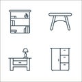 furniture decoration line icons. linear set. quality vector line set such as wardrobe, side table, stool Royalty Free Stock Photo