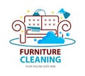 Furniture dry cleaning logo flat concept. Sofa professional washing, laundry service. Furnishing delicate cleaning, stain removing