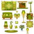 Furniture green vintage style, big vector set Royalty Free Stock Photo