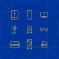 Furniture home appliances blue and yellow line icon set collection 2 Royalty Free Stock Photo