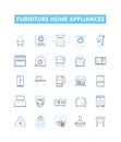Furniture home appliances vector line icons set. Furniture, Appliances, Sofa, Chair, Table, Bed, Mattress illustration