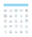 Furniture home appliances vector line icons set. Furniture, Appliances, Sofa, Chair, Table, Bed, Mattress illustration