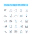 Furniture home appliances vector line icons set. Furniture, Appliances, Sofa, Chair, Table, Bed, Mattress illustration