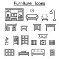 Furniture & Home decorate items icon set in thin line style