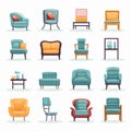 Furniture for the home icons set. Armchair, sofa, chair etc. Vector illustration