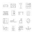 Furniture icon. Desk office and home chair table bed workplace tools for room vector thin line symbols