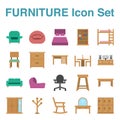 Furniture Icon set with flat style. vector EPS10 Illustration Royalty Free Stock Photo