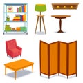 Furniture interior icons home design modern living room house sofa comfortable apartment couch vector illustration Royalty Free Stock Photo