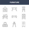9 furniture icons pack. trendy furniture icons on white background. thin outline line icons such as wardrobe, sideboard, table .