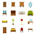 Furniture icons set, flat style Royalty Free Stock Photo