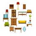 Furniture icons set, flat style Royalty Free Stock Photo