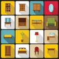 Furniture icons set, flat style Royalty Free Stock Photo