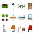 Furniture icons set for rooms of house. Flat style vector Royalty Free Stock Photo