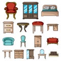 Furniture and interior cartoon icons in set collection for design.Home furniture vector symbol stock web illustration. Royalty Free Stock Photo