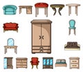 Furniture and interior cartoon icons in set collection for design.Home furniture vector symbol stock web illustration. Royalty Free Stock Photo