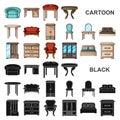 Furniture and interior cartoon icons in set collection for design.Home furniture vector symbol stock web illustration. Royalty Free Stock Photo