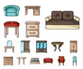 Furniture and interior cartoon icons in set collection for design.Home furniture vector symbol stock web illustration. Royalty Free Stock Photo