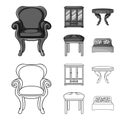 Furniture, interior, design, chair .Furniture and home interiorset collection icons in outline,monochrome style vector