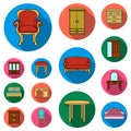 Furniture and interior flat icons in set collection for design.Home furniture vector symbol stock web illustration. Royalty Free Stock Photo