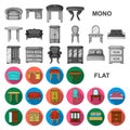 Furniture and interior flat icons in set collection for design.Home furniture vector symbol stock web illustration. Royalty Free Stock Photo