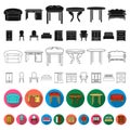 Furniture and interior flat icons in set collection for design.Home furniture vector symbol stock web illustration. Royalty Free Stock Photo