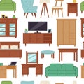 Furniture interior home design modern living room house seamless pattern background vector illustration Royalty Free Stock Photo