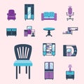 Furniture interior icons home design modern living room house comfortable apartment vector illustration Royalty Free Stock Photo