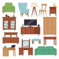 Furniture interior icons home design modern living room house sofa comfortable apartment couch vector illustration Royalty Free Stock Photo